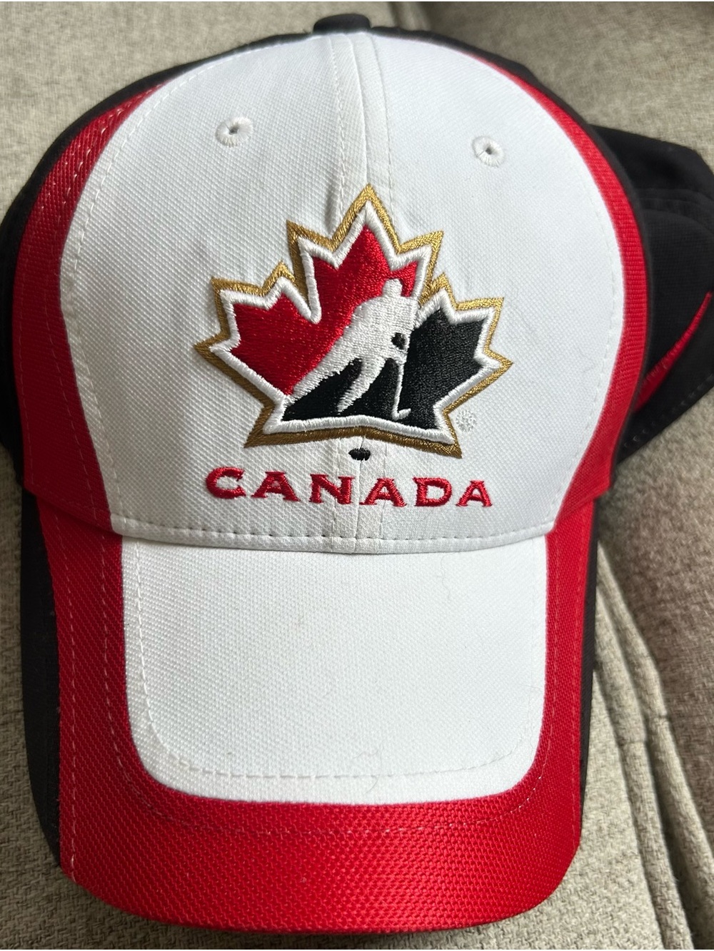 Canada Hockey Embroidered Maple Leaf Baseball Cap - Red, White, Black - S/M